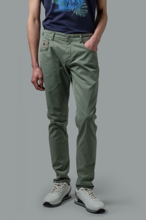 La Martina Slim-fit Stretch Cotton Men Trousers Olive | MXB-3254