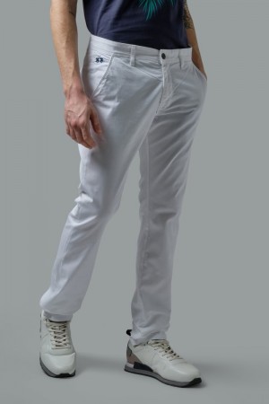 La Martina Slim-fit Stretch Cotton Men Trousers White | SXF-7797