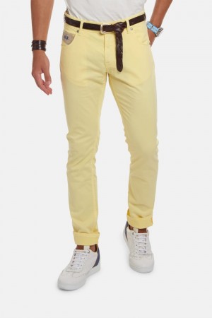La Martina Slim-fit Stretch Cotton Men Trousers Yellow | PTF-7159