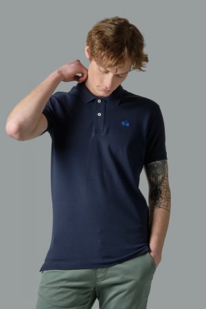 La Martina Slim-fit Stretch Piqué Men Polo Shirt Navy | KAX-5611