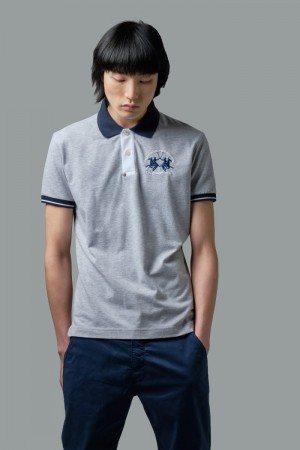 La Martina Slim-fit Stretch Piqué Men Polo Shirt Light Grey | GRJ-6275