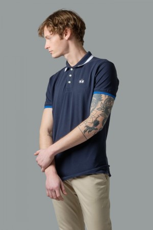 La Martina Slim-fit Stretch Piqué Men Polo Shirt Navy | WXG-5005