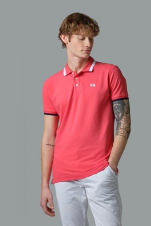 La Martina Slim-fit Stretch Piqué Men Polo Shirt Coral | ZQC-9180