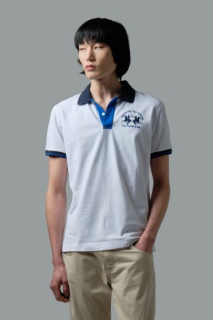 La Martina Slim-fit Stretch Piqué Men Polo Shirt White | LEG-6251