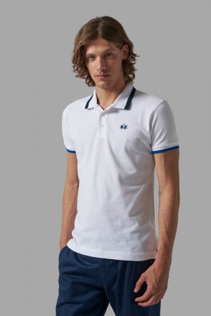 La Martina Slim-fit Stretch Piqué Men Polo Shirt White | BTW-5711