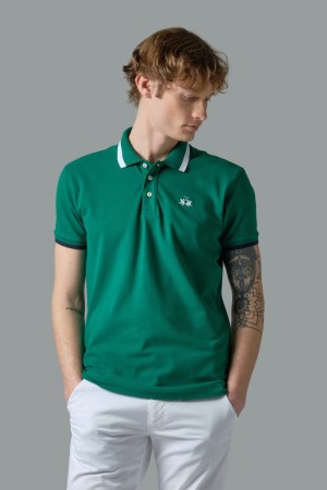 La Martina Slim-fit Stretch Piqué Men Polo Shirt Green | XPQ-9613