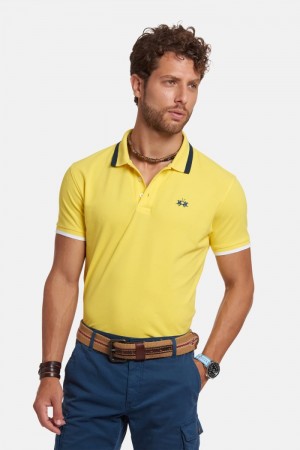 La Martina Slim-fit Stretch Piqué Men Polo Shirt Yellow | LSK-6701
