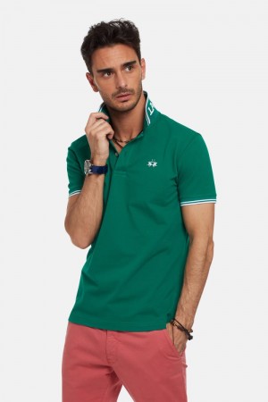 La Martina Slim-fit Stretch Piqué Men Polo Shirt Green | QJV-0172