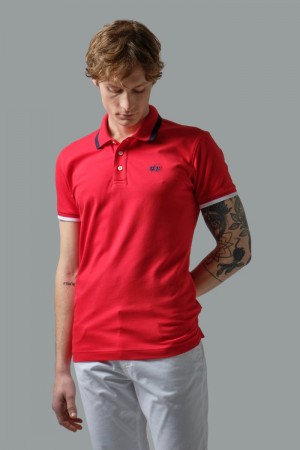 La Martina Slim-fit Stretch Piqué Men Polo Shirt Red | OMM-3138