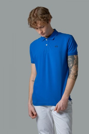 La Martina Slim-fit Stretch Piqué Men Polo Shirt Blue | YOA-5424