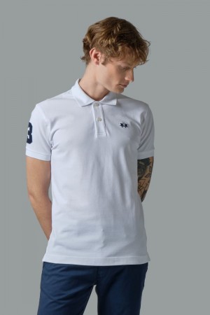 La Martina Slim-fit Stretch Piqué Men Polo Shirt White | ABB-6642