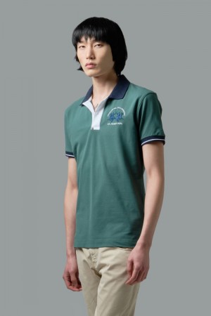 La Martina Slim-fit Stretch Piqué Men Polo Shirt Green | MZL-8312