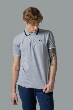 La Martina Slim-fit Stretch Piqué Men Polo Shirt Light Grey | WLQ-0442