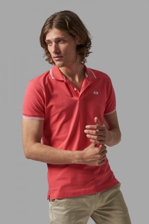 La Martina Slim-fit Stretch Piqué Men Polo Shirt Coral | FMB-0232