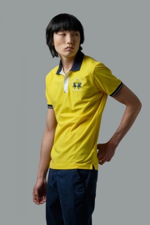 La Martina Slim-fit Stretch Piqué Men Polo Shirt Yellow | LMV-1126