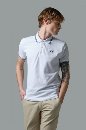 La Martina Slim-fit Stretch Piqué Men Polo Shirt White | SZA-3868