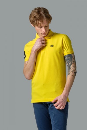 La Martina Slim-fit Stretch Piqué Men Polo Shirt Yellow | HCV-0517