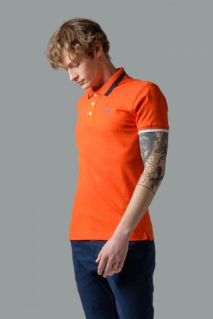 La Martina Slim-fit Stretch Piqué Men Polo Shirt Red Orange | DYP-1485