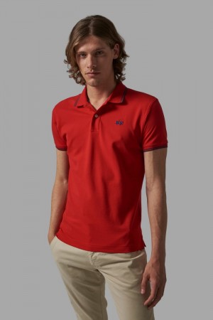 La Martina Slim-fit Stretch Piqué Men Polo Shirt Red | RUP-8238