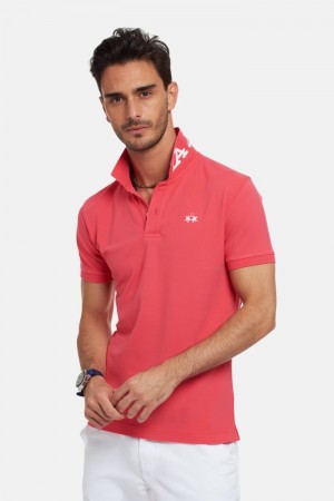 La Martina Slim-fit Stretch Piqué Men Polo Shirt Coral | PPV-8530