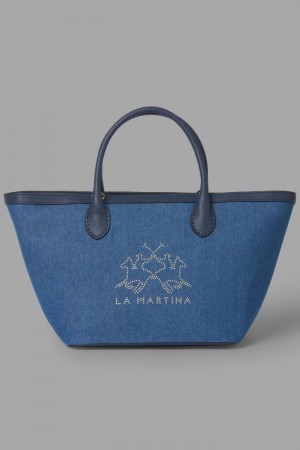 La Martina Two-tone Canvas Women Shopper Bag Navy | LFF-2563