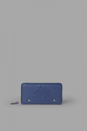 La Martina Zip-around Leather Women Purses Navy | CVC-7360
