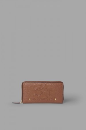 La Martina Zip-around Leather Women Purses Brown | FRZ-6435